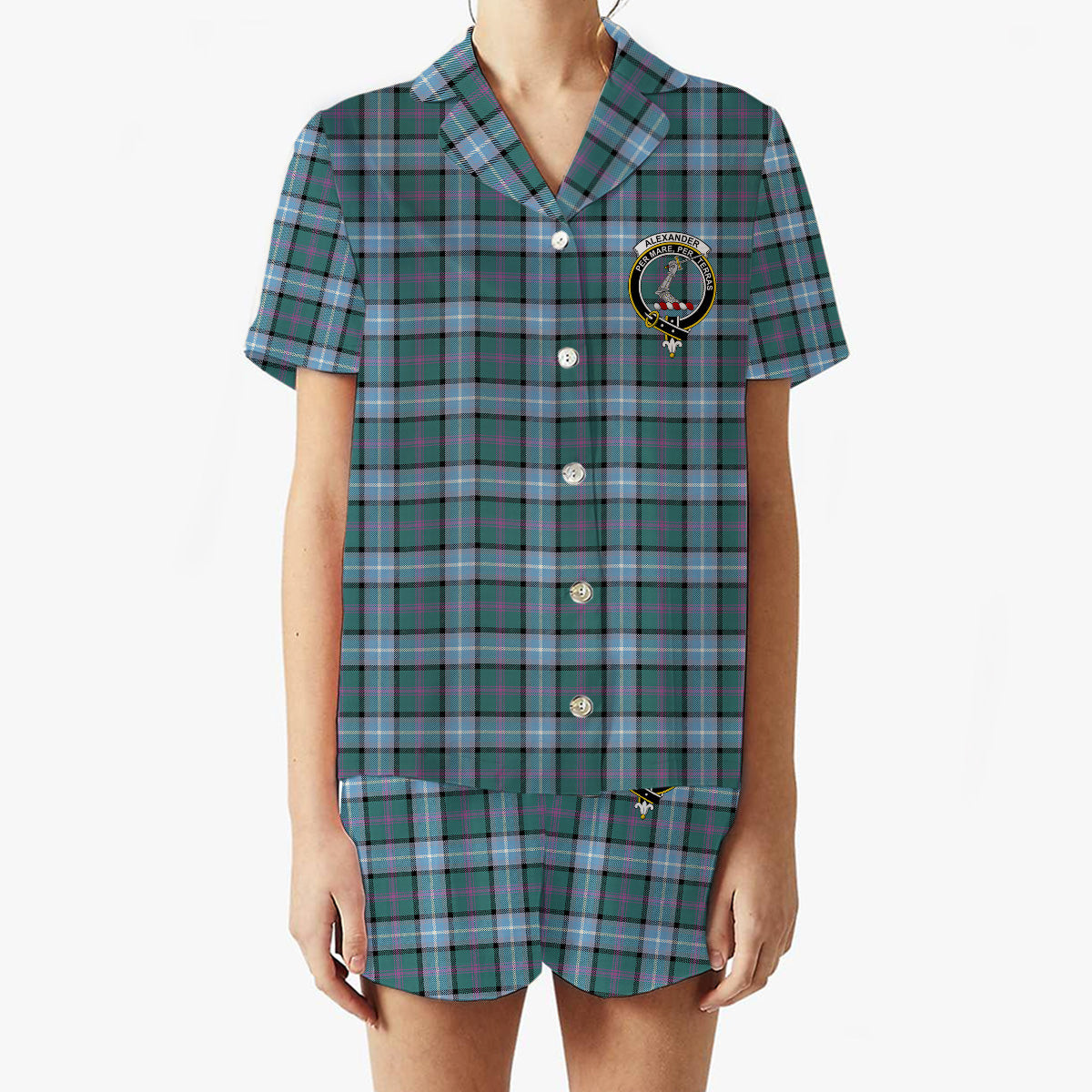 ScotsTee Shop Scottish Alexander of Menstry Hunting Ancient Crest Women's Short Sleeve Short Set Tartan Pyjama Set