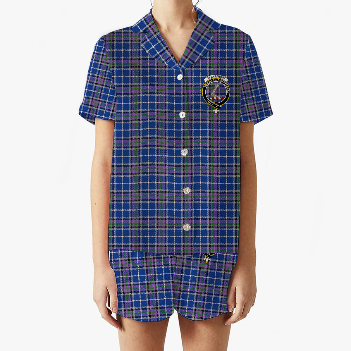 ScotsTee Shop Scottish Alexander of Menstry Ancient Crest Women's Short Sleeve Short Set Tartan Pyjama Set