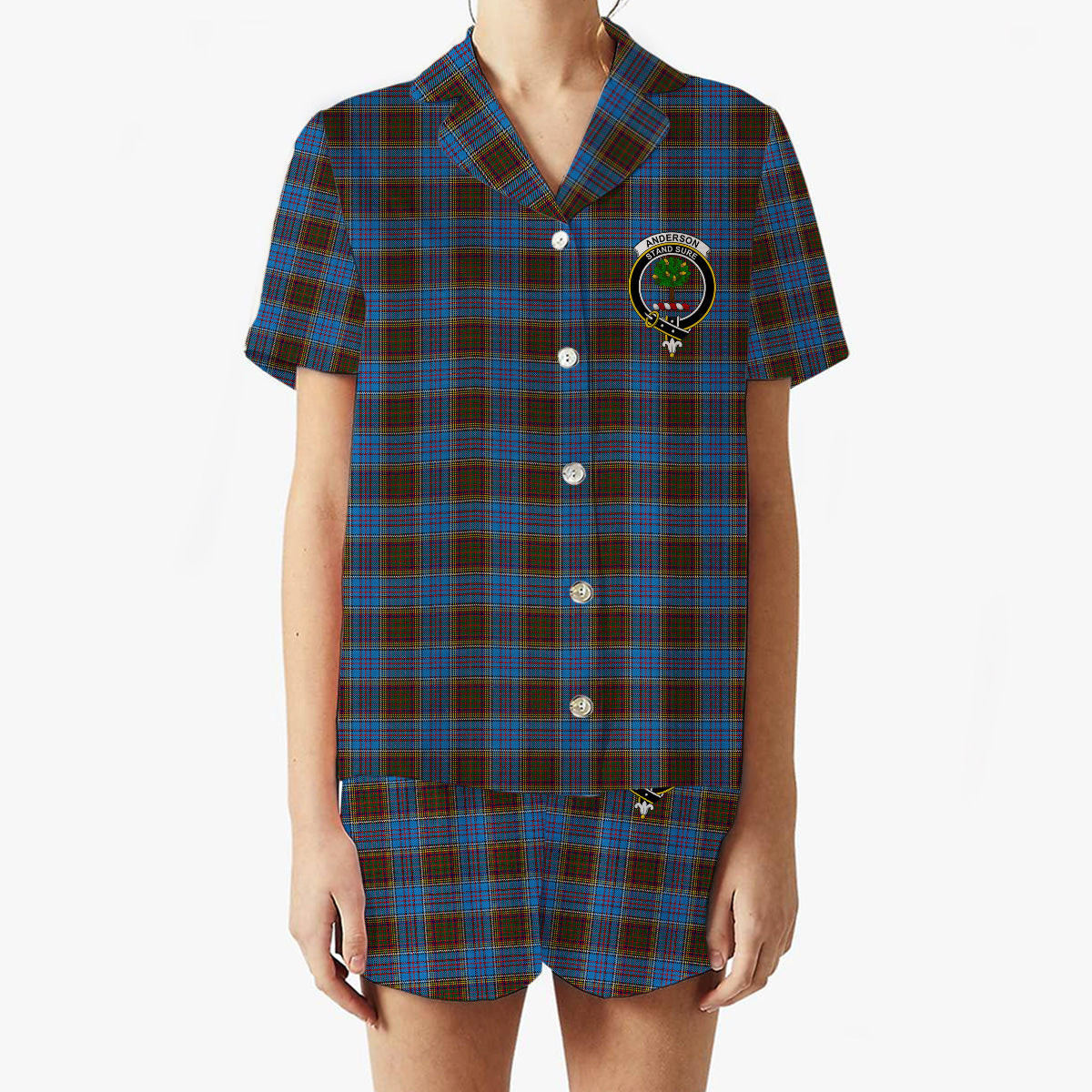 ScotsTee Shop Scottish Anderson Coulson Bonner 2 Crest Women's Short Sleeve Short Set Tartan Pyjama Set