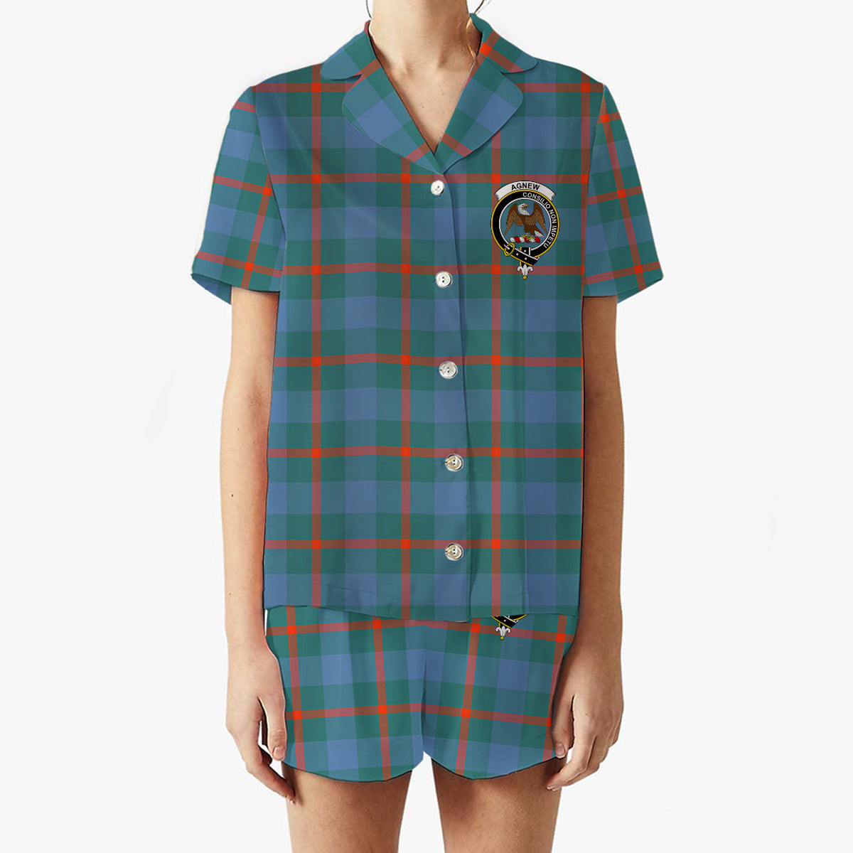 ScotsTee Shop Scottish Agnew Ancient Crest Women's Short Sleeve Short Set Tartan Pyjama Set