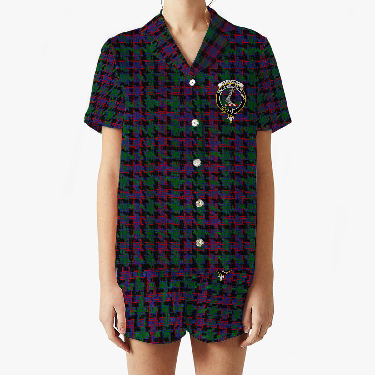 ScotsTee Shop Scottish Alexander Hunting Personal Crest Women's Short Sleeve Short Set Tartan Pyjama Set