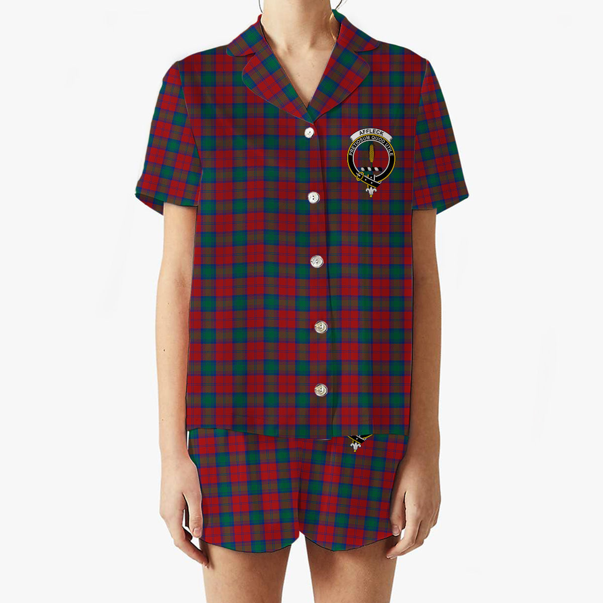 ScotsTee Shop Scottish Affleck Crest Women's Short Sleeve Short Set Tartan Pyjama Set