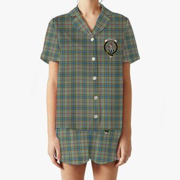 ScotsTee Shop Scottish Balfour Blue Crest Women's Short Sleeve Short Set Tartan Pyjama Set