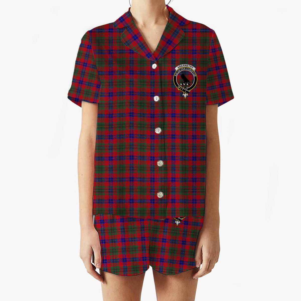 ScotsTee Shop Scottish Abernethy Colerain, USA Crest Women's Short Sleeve Short Set Tartan Pyjama Set