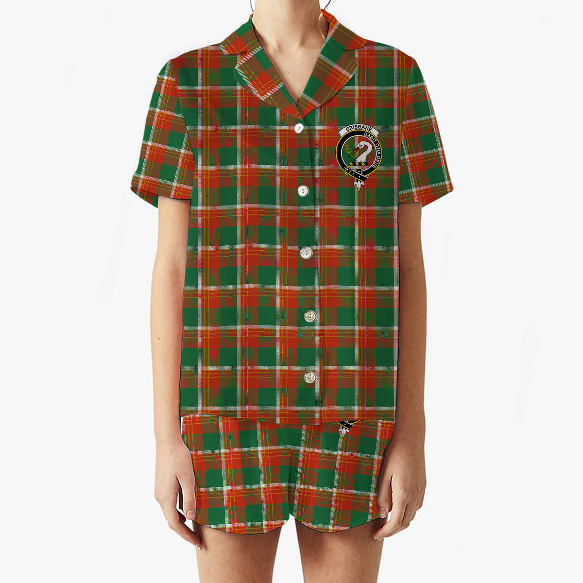 ScotsTee Shop Scottish Brisbane Ancient Crest Women's Short Sleeve Short Set Tartan Pyjama Set