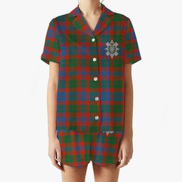 ScotsTee Shop Scottish Black Watch Pipe Band Ancient Crest Women's Short Sleeve Short Set Tartan Pyjama Set