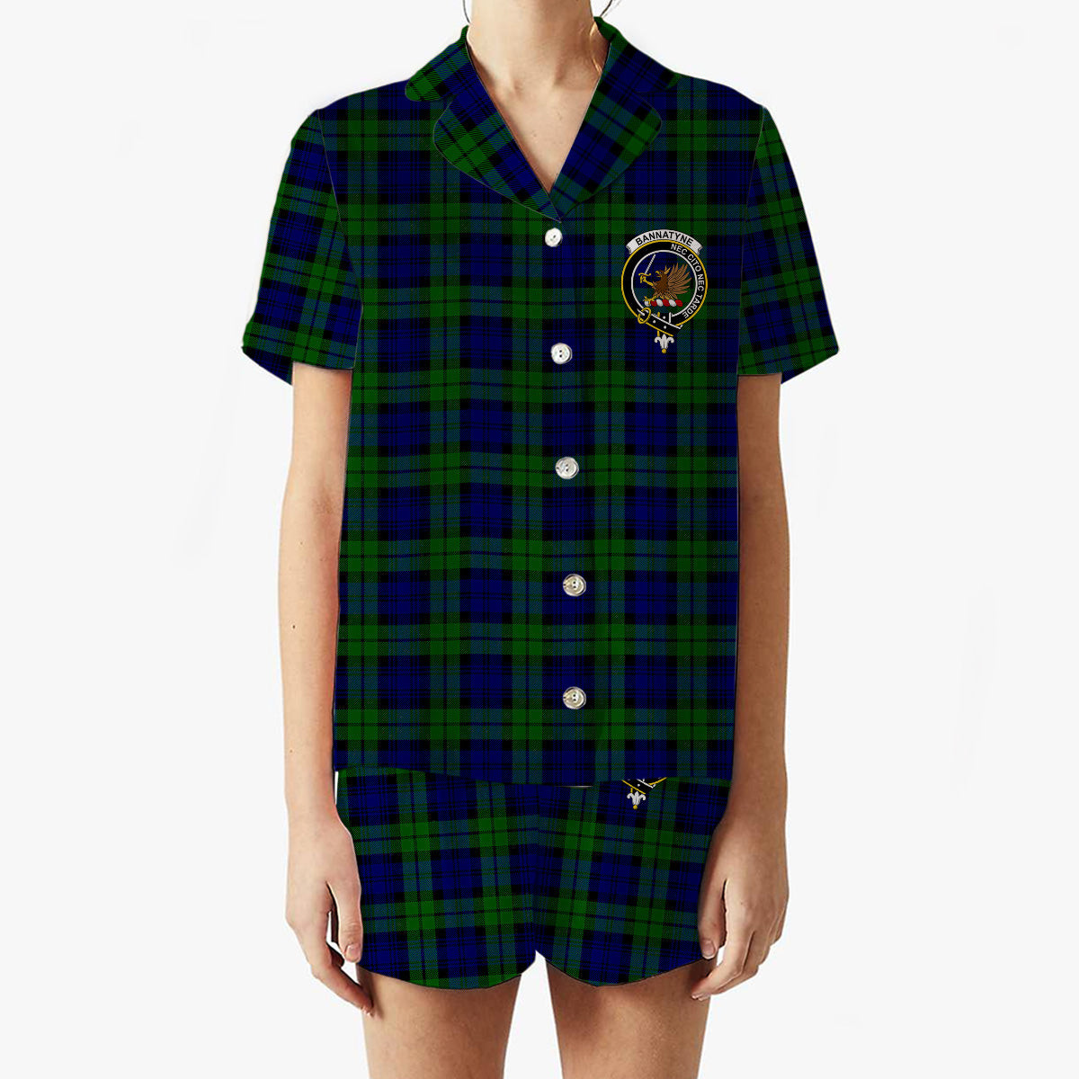 ScotsTee Shop Scottish Bannatyne SC Crest Women's Short Sleeve Short Set Tartan Pyjama Set