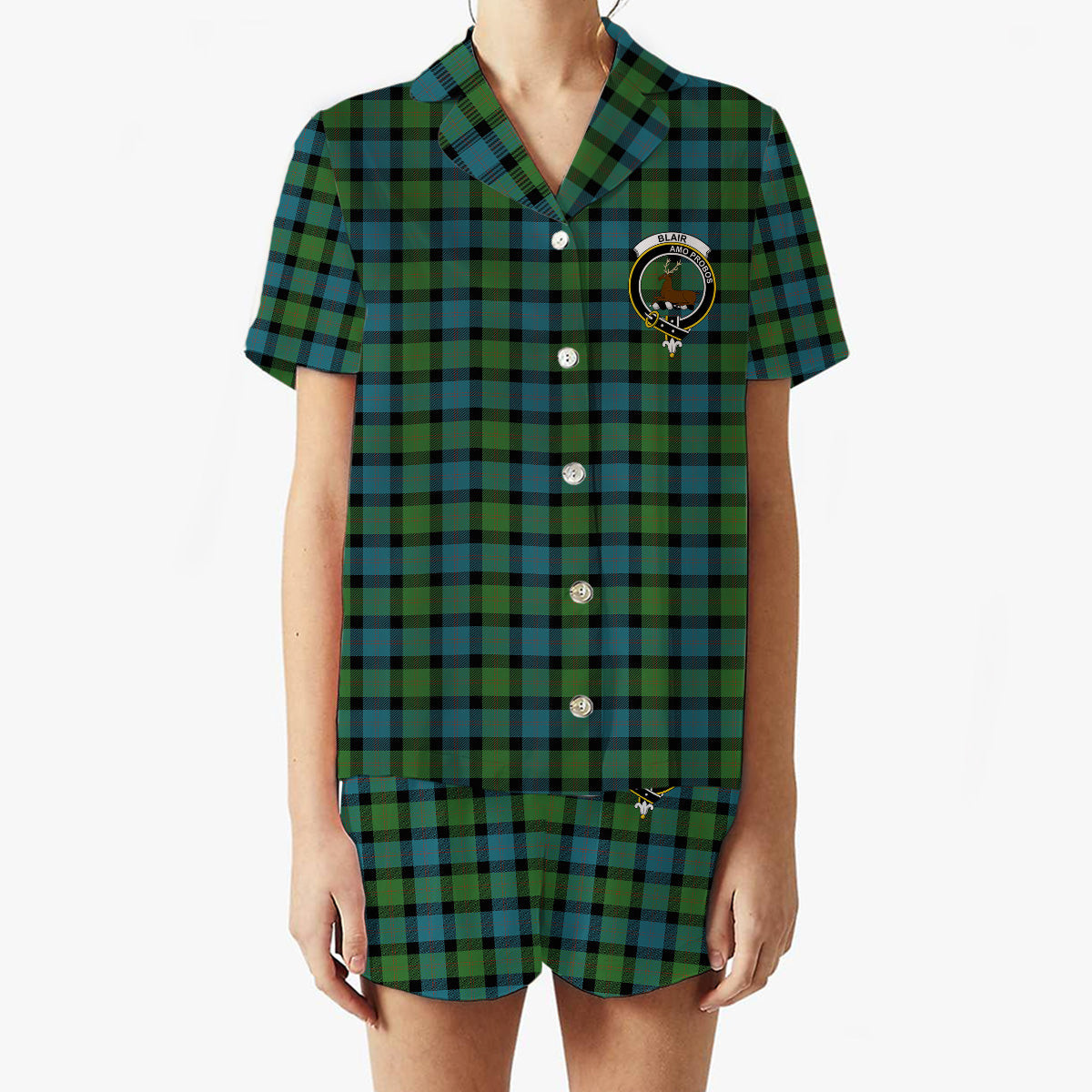 ScotsTee Shop Scottish Blair Ancient Crest Women's Short Sleeve Short Set Tartan Pyjama Set