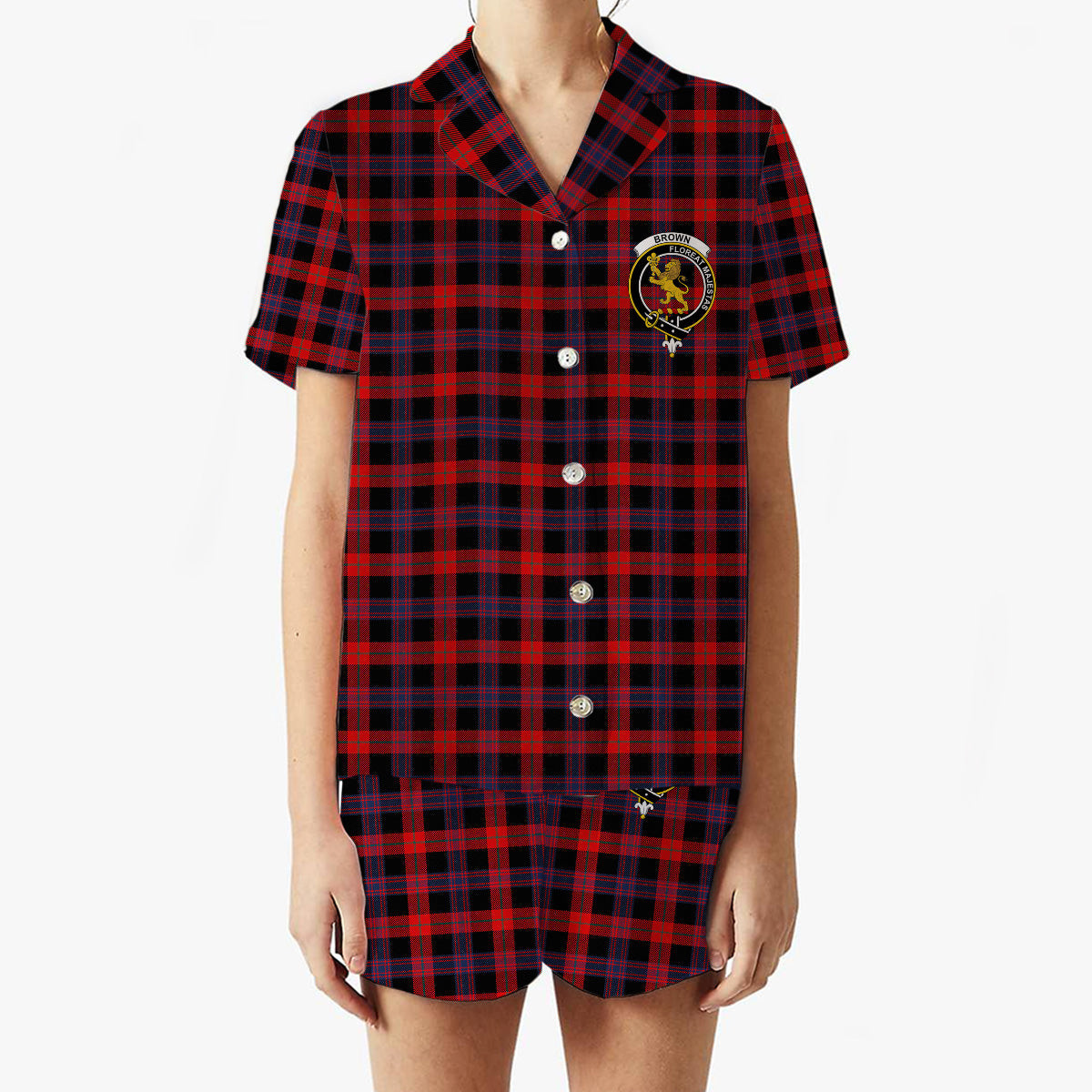 ScotsTee Shop Scottish Brown Modern Crest Women's Short Sleeve Short Set Tartan Pyjama Set
