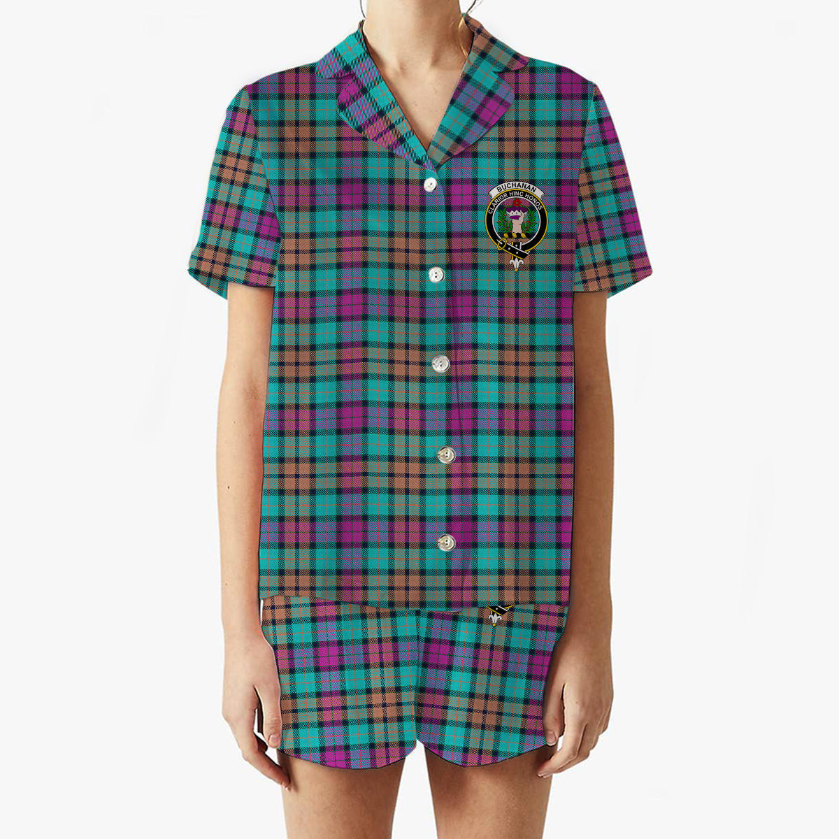 ScotsTee Shop Scottish Buchanan Inauguration Crest Women's Short Sleeve Short Set Tartan Pyjama Set