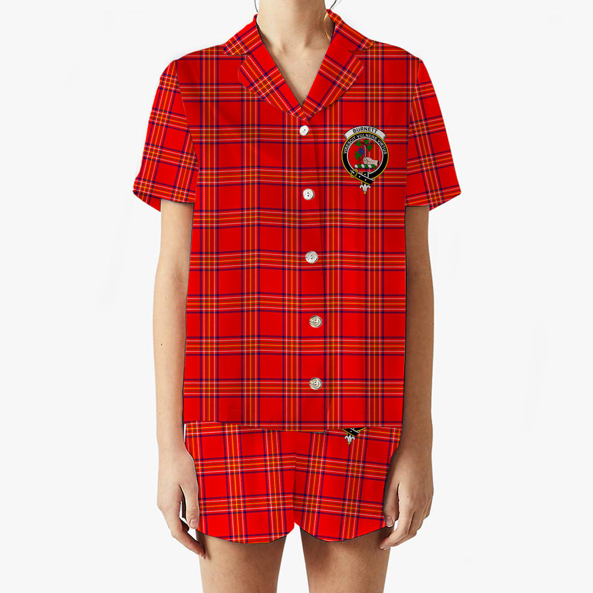 ScotsTee Shop Scottish Burnett Modern Crest Women's Short Sleeve Short Set Tartan Pyjama Set