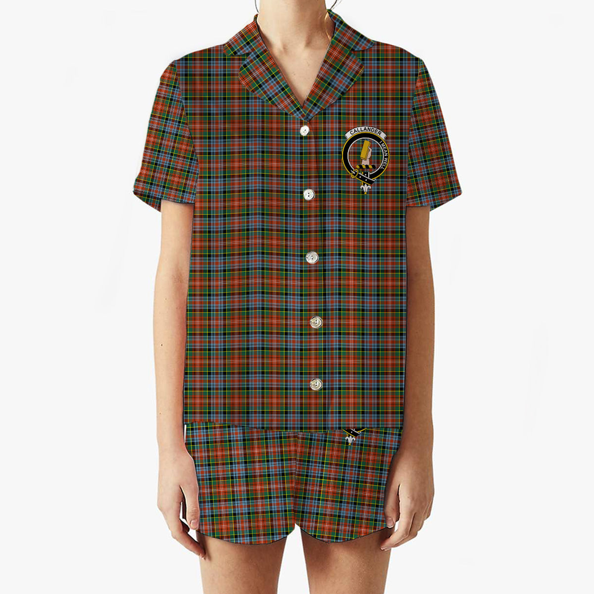ScotsTee Shop Scottish Caledonia Ancient Crest Women's Short Sleeve Short Set Tartan Pyjama Set