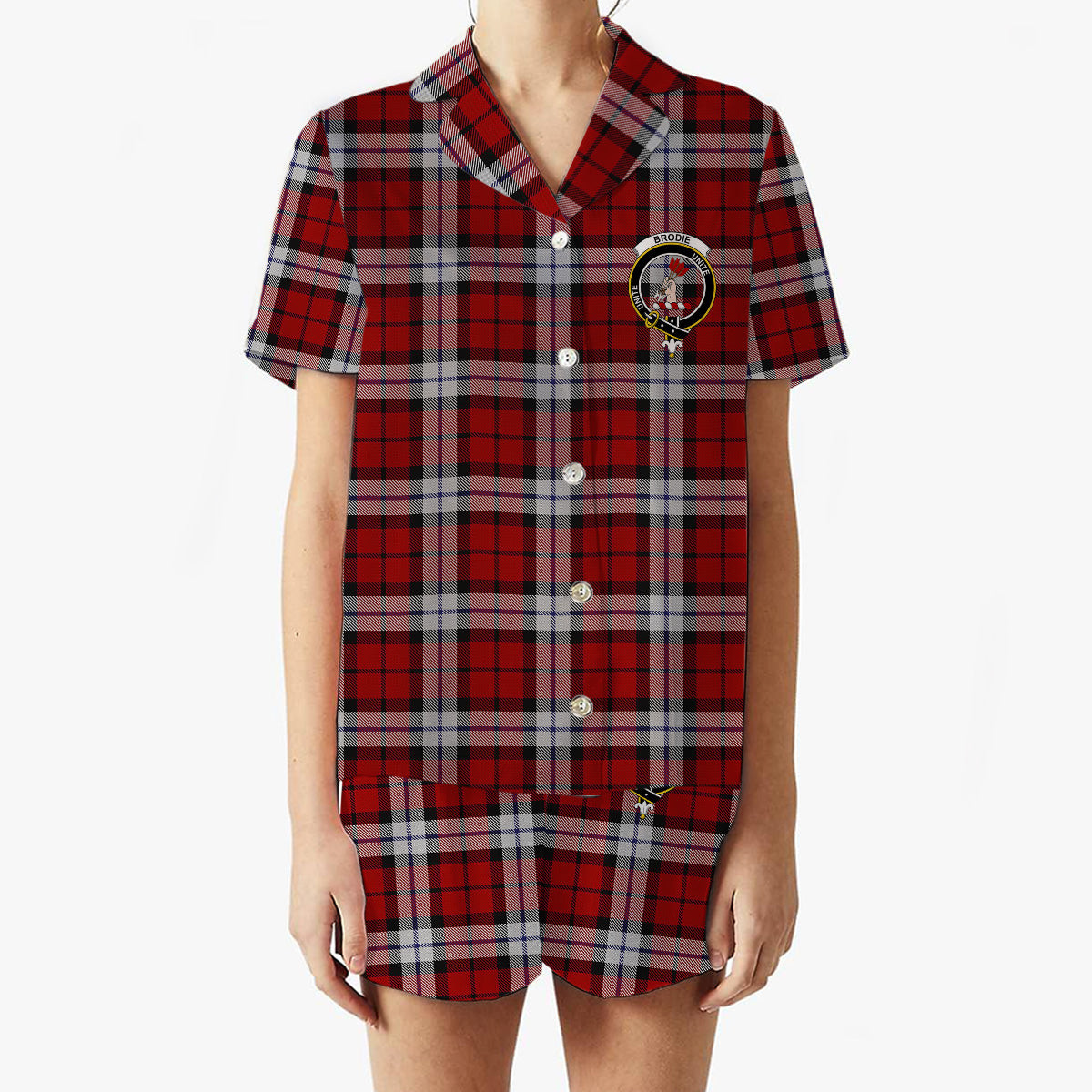 ScotsTee Shop Scottish Brodie Dress Crest Women's Short Sleeve Short Set Tartan Pyjama Set