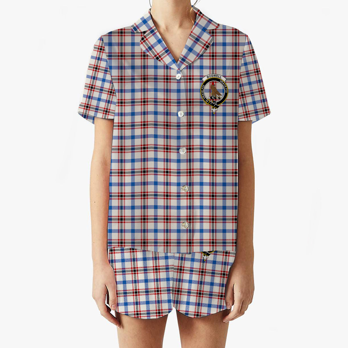 ScotsTee Shop Scottish Boswell Dress Modern Crest Women's Short Sleeve Short Set Tartan Pyjama Set