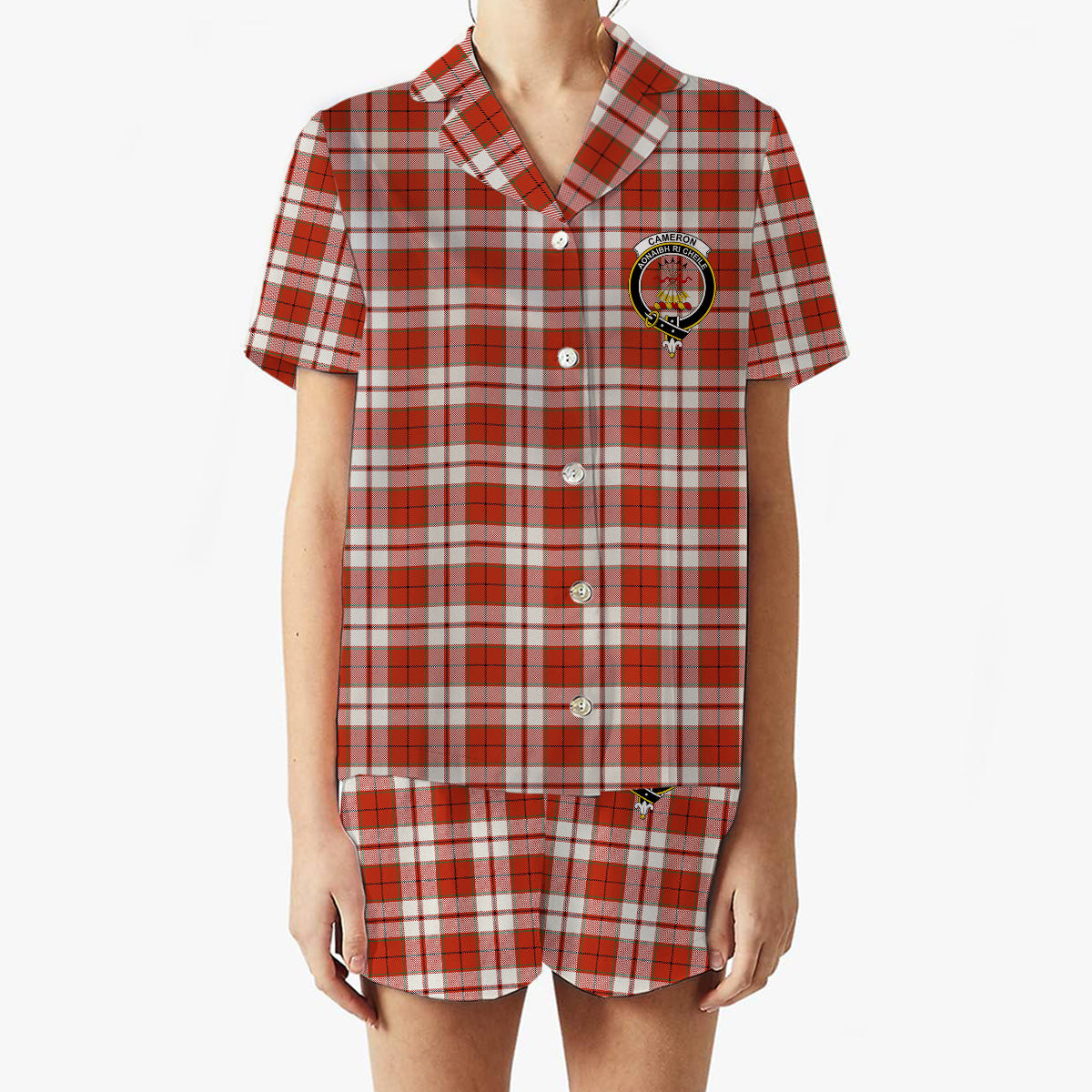 ScotsTee Shop Scottish Cameron Hose Ancient Crest Women's Short Sleeve Short Set Tartan Pyjama Set