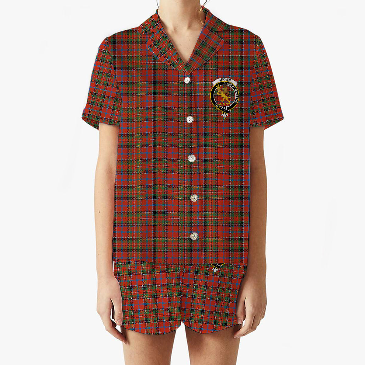 ScotsTee Shop Scottish Brown of Castledean (Broun of Castledean) Ancient Crest Women's Short Sleeve Short Set Tartan Pyjama Set