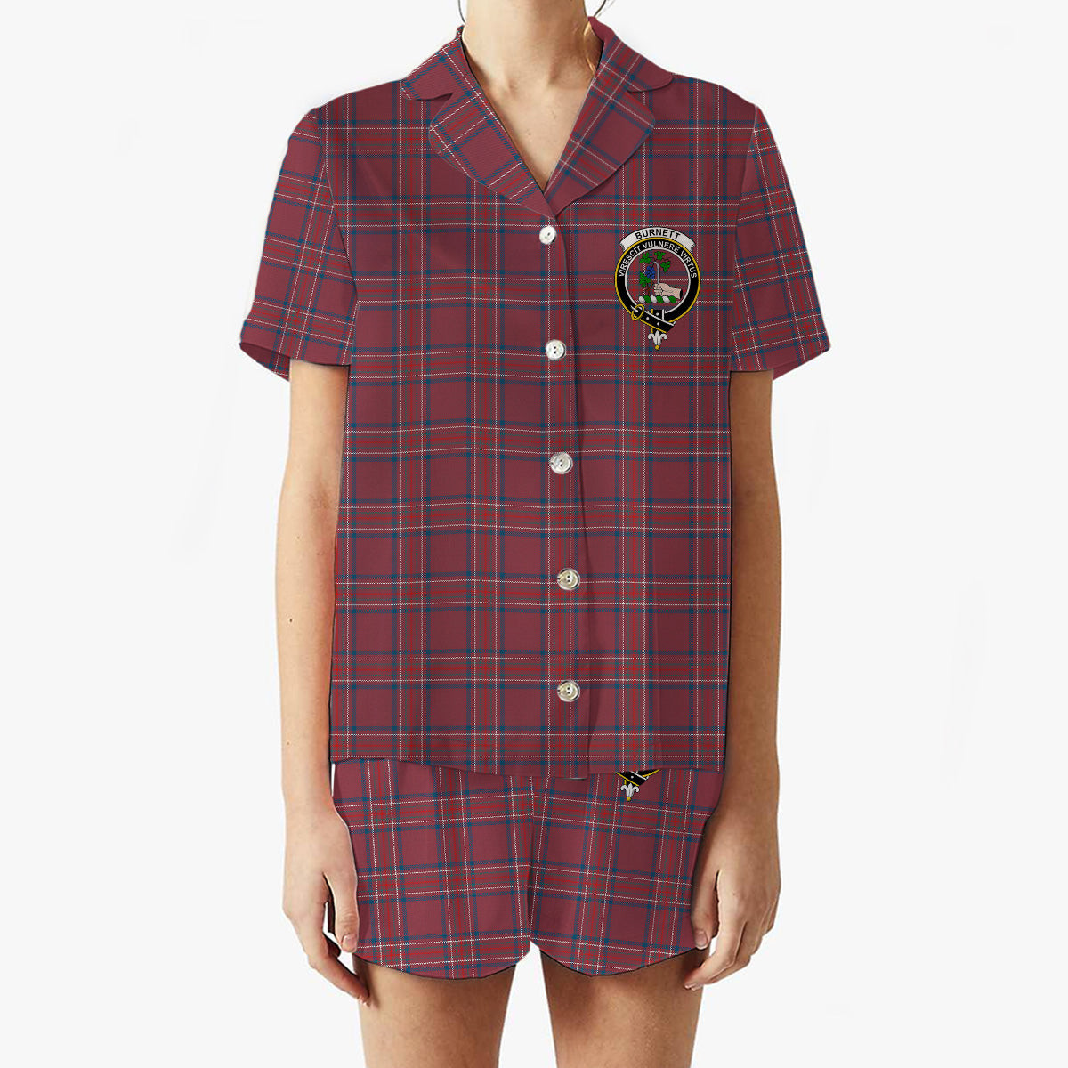 ScotsTee Shop Scottish Burnett Hunting Modern Crest Women's Short Sleeve Short Set Tartan Pyjama Set