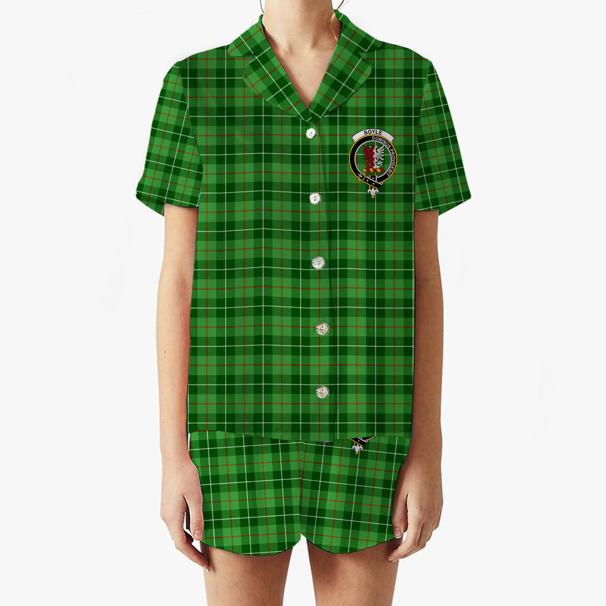 ScotsTee Shop Scottish Boyle SC Crest Women's Short Sleeve Short Set Tartan Pyjama Set