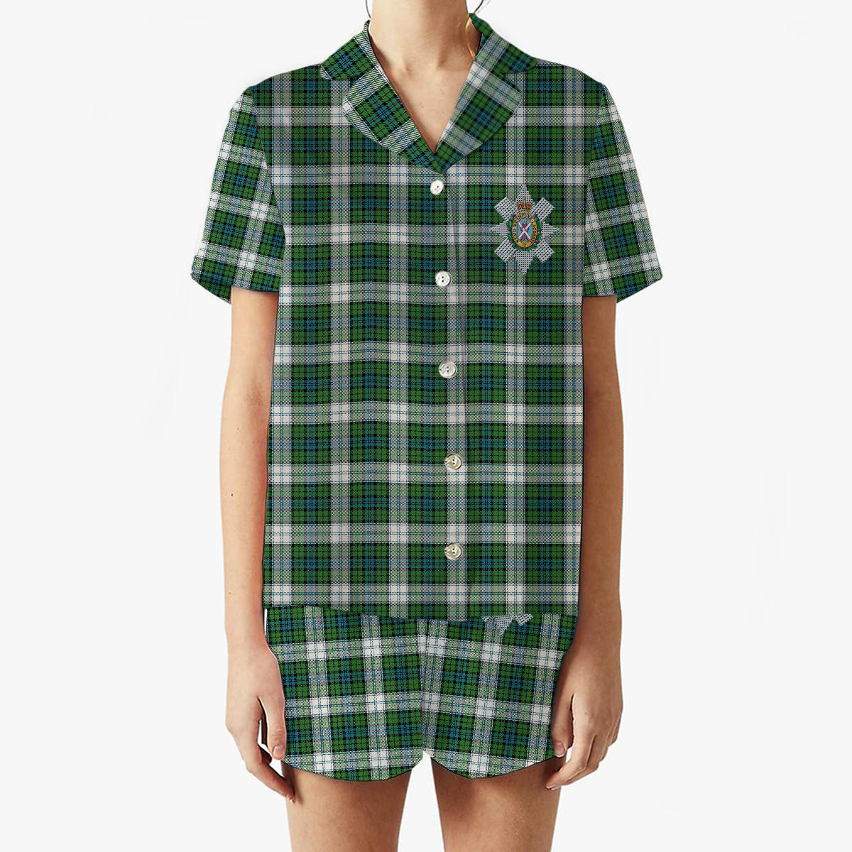ScotsTee Shop Scottish Black Watch Dress Ancient Crest Women's Short Sleeve Short Set Tartan Pyjama Set