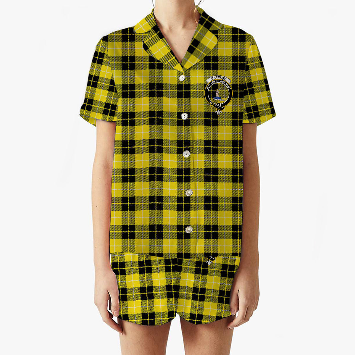ScotsTee Shop Scottish Barclay Dress Modern Crest Women's Short Sleeve Short Set Tartan Pyjama Set