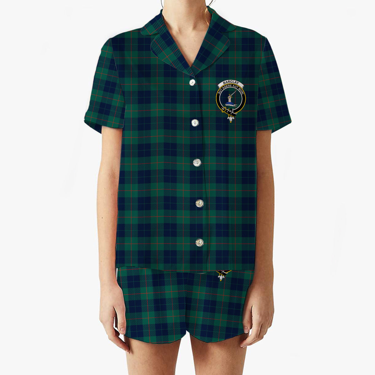 ScotsTee Shop Scottish Barclay Hunting Modern Crest Women's Short Sleeve Short Set Tartan Pyjama Set