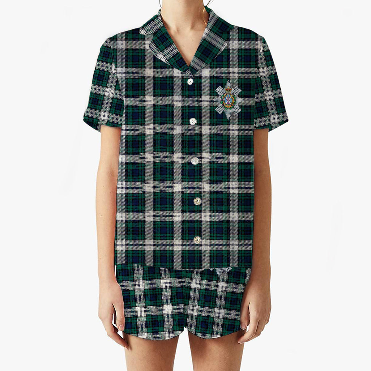 ScotsTee Shop Scottish Black Watch Dress Modern Crest Women's Short Sleeve Short Set Tartan Pyjama Set