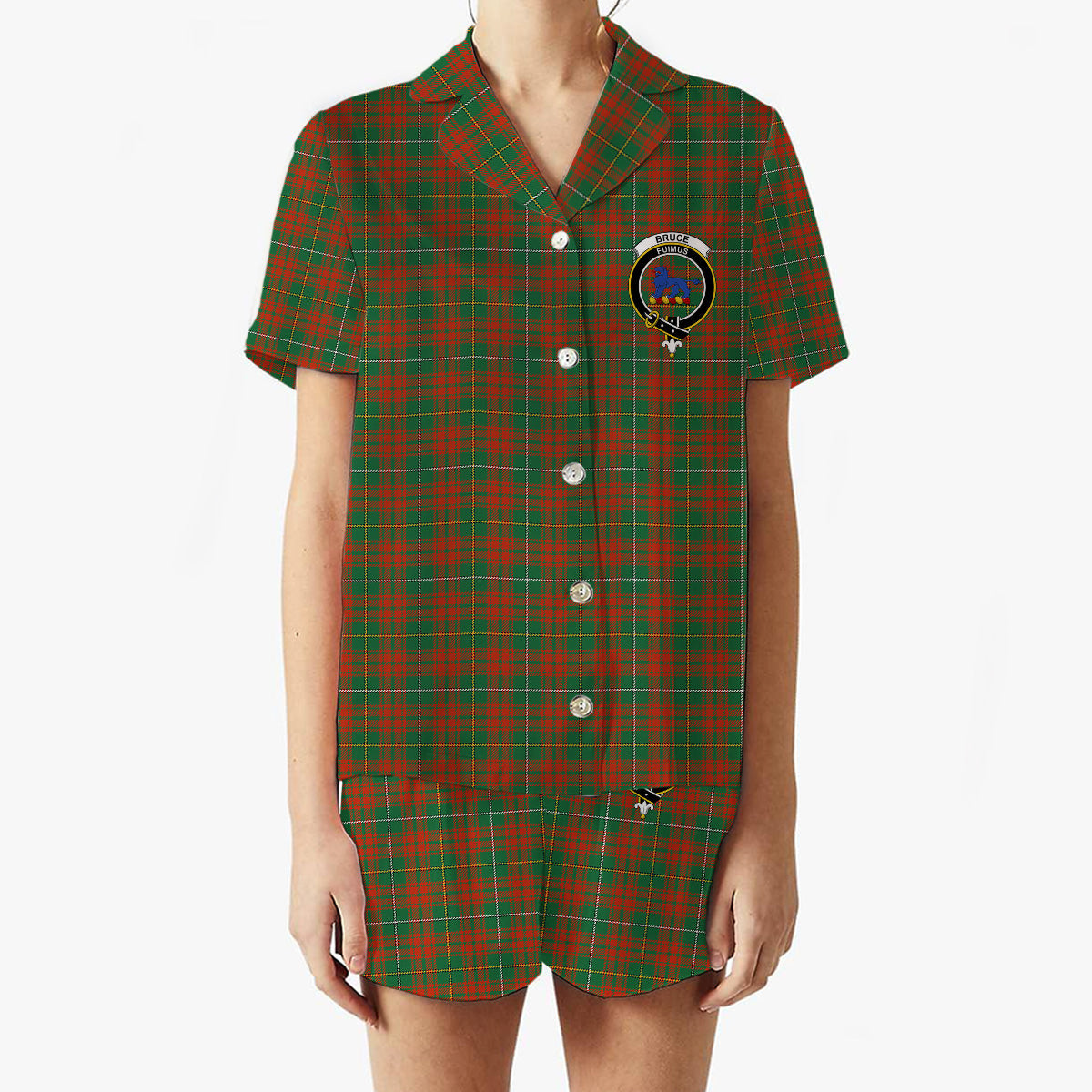 ScotsTee Shop Scottish Bruce Hunting Ancient Crest Women's Short Sleeve Short Set Tartan Pyjama Set
