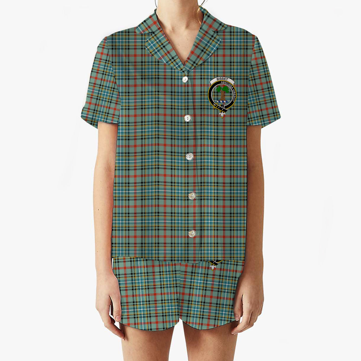 ScotsTee Shop Scottish Bisset Ancient Crest Women's Short Sleeve Short Set Tartan Pyjama Set