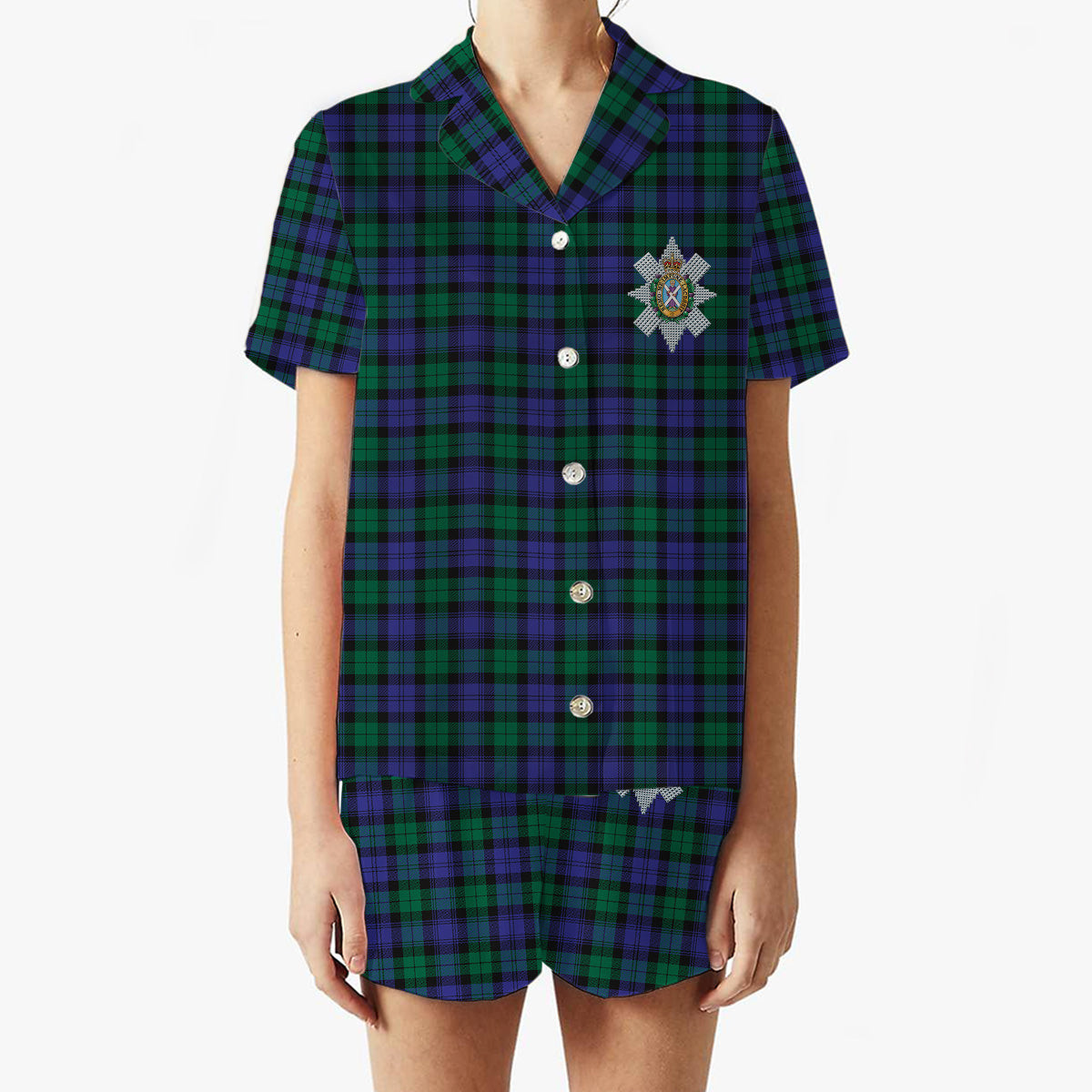 ScotsTee Shop Scottish Black Watch Modern Crest Women's Short Sleeve Short Set Tartan Pyjama Set
