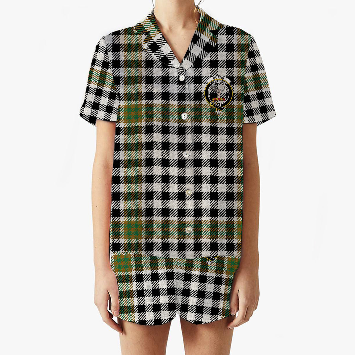 ScotsTee Shop Scottish Burns Check Ancient Crest Women's Short Sleeve Short Set Tartan Pyjama Set