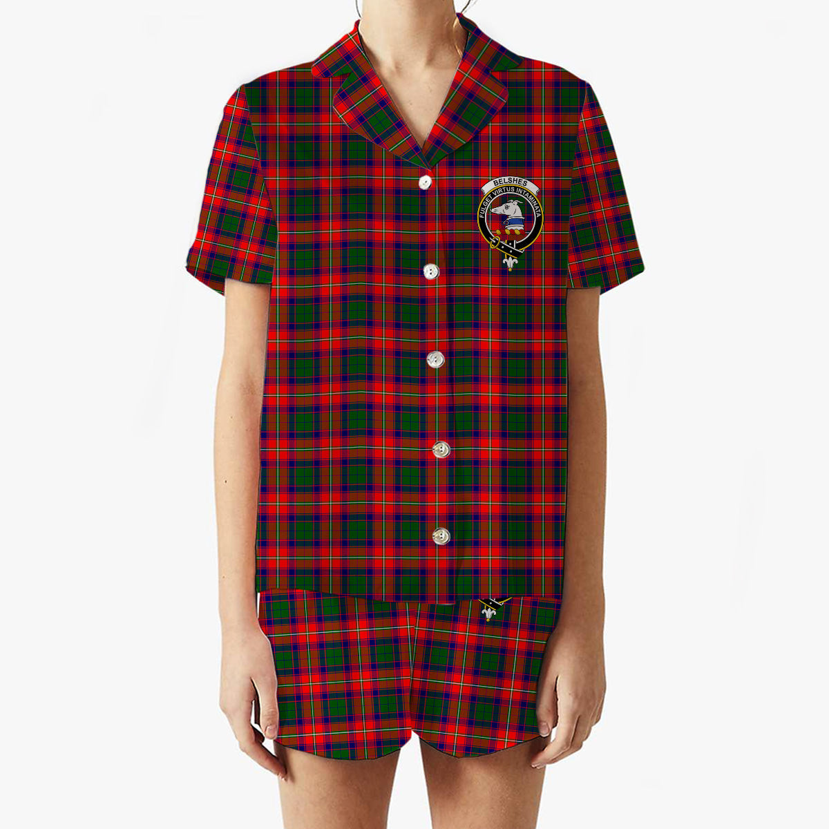 ScotsTee Shop Scottish Belshes Crest Women's Short Sleeve Short Set Tartan Pyjama Set