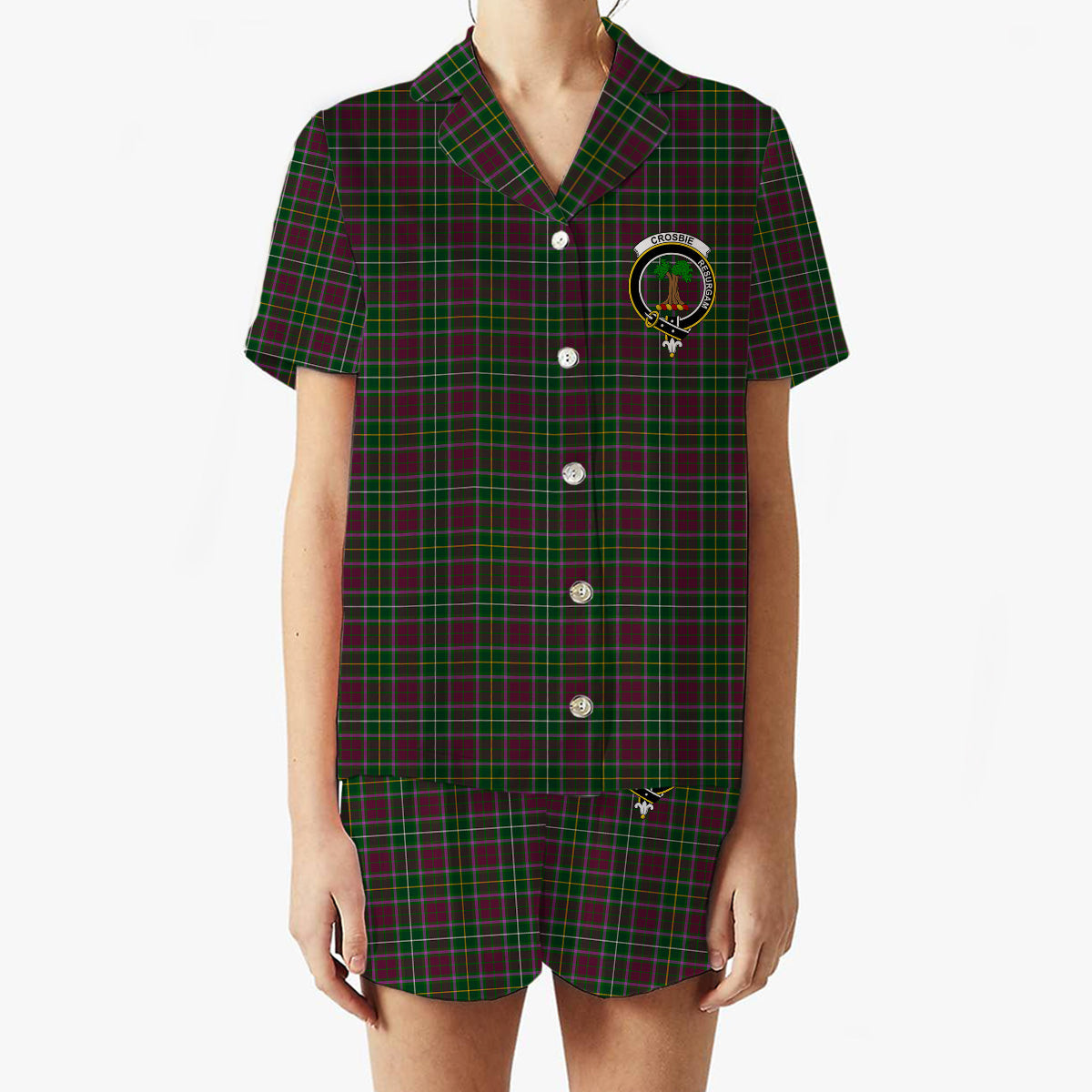 ScotsTee Shop Scottish Crosbie Crest Women's Short Sleeve Short Set Tartan Pyjama Set