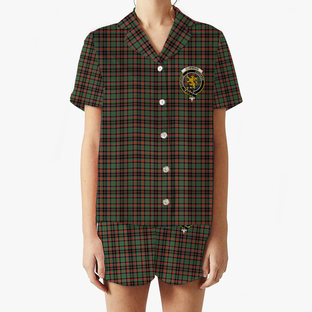 ScotsTee Shop Scottish Cumming Hunting Ancient Crest Women's Short Sleeve Short Set Tartan Pyjama Set