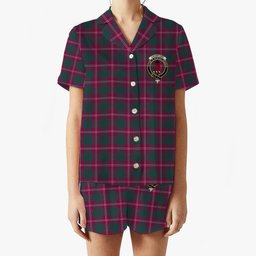 ScotsTee Shop Scottish Crawford Red Modern Crest Women's Short Sleeve Short Set Tartan Pyjama Set