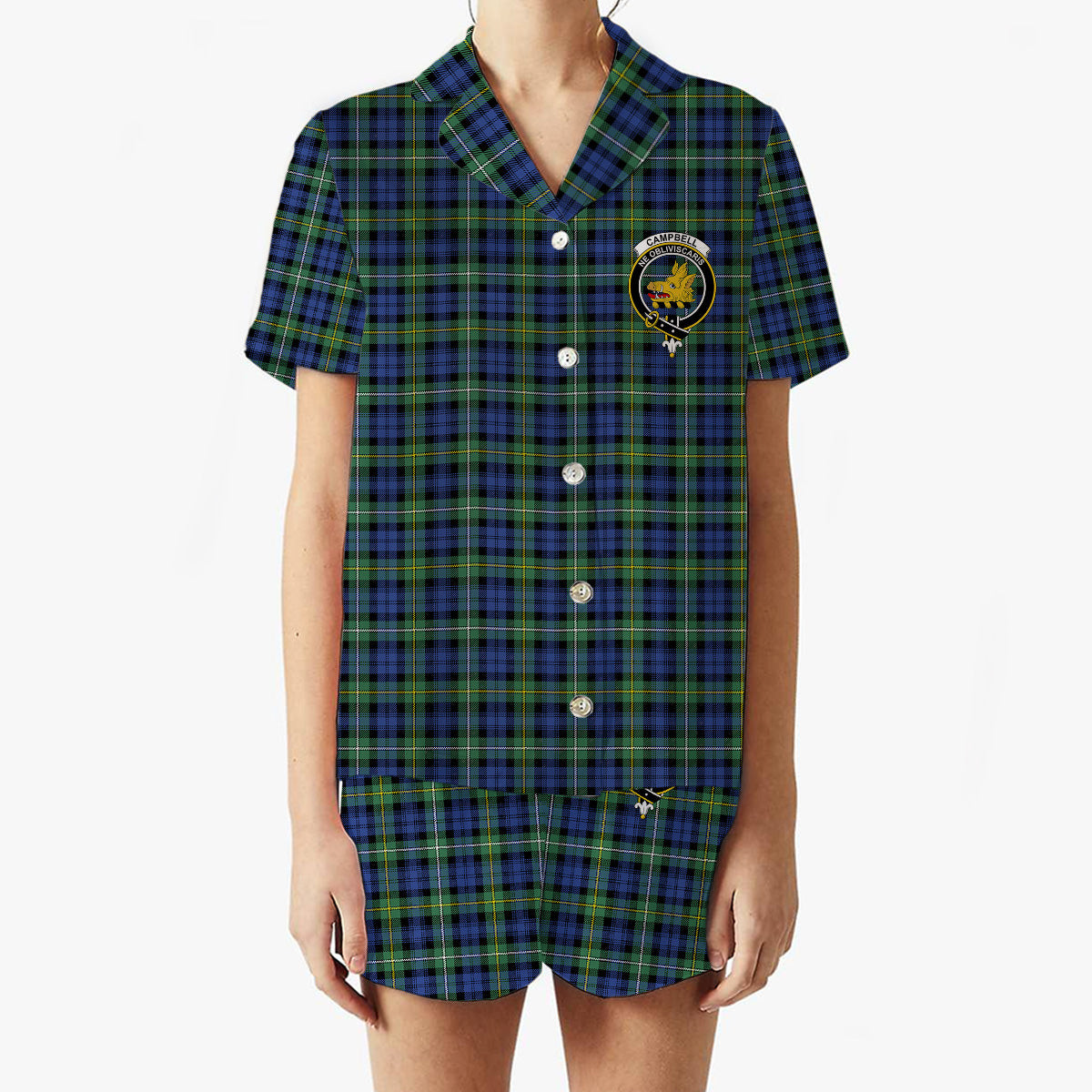 ScotsTee Shop Scottish Campbell Argyll Ancient Crest Women's Short Sleeve Short Set Tartan Pyjama Set