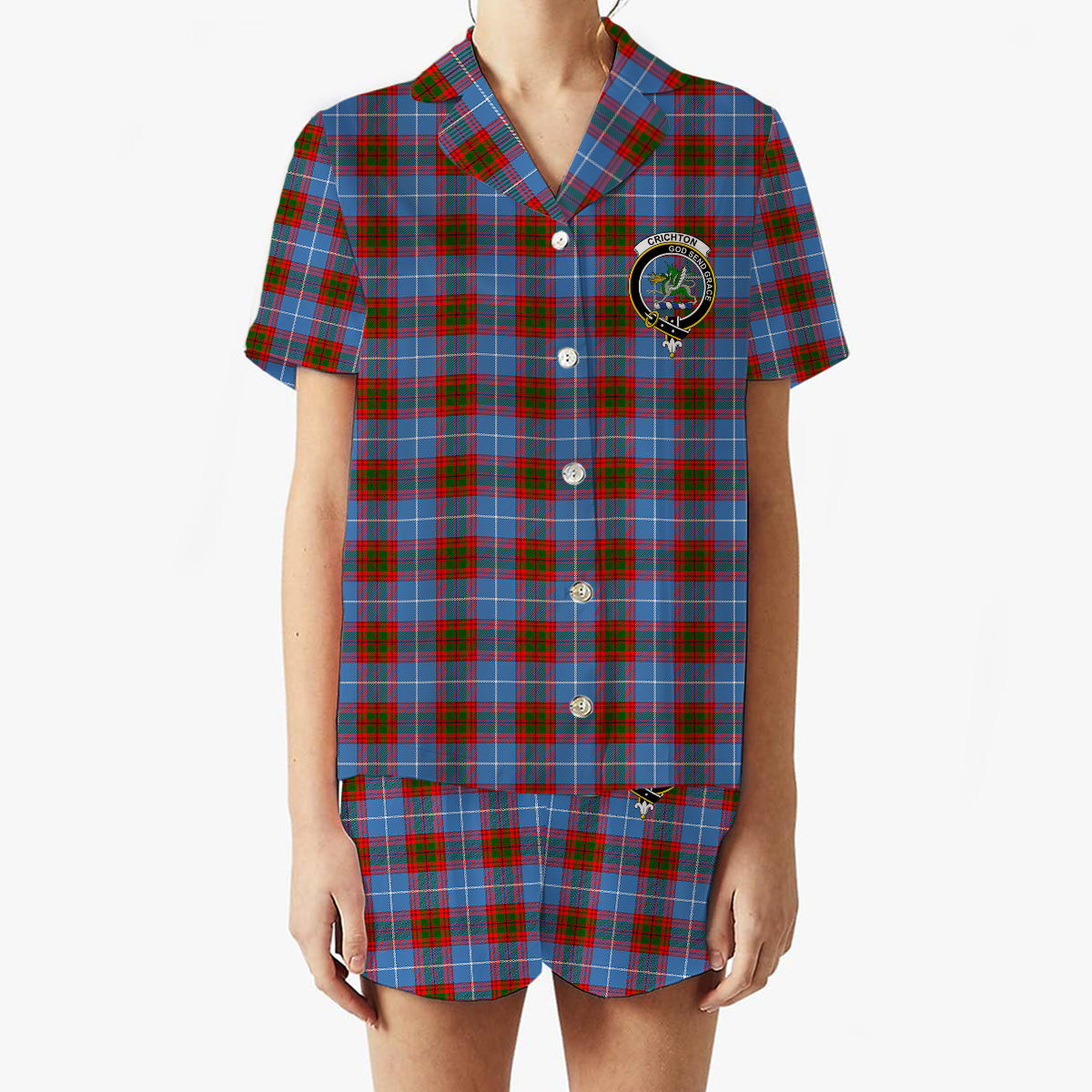 ScotsTee Shop Scottish Crichton Crest Women's Short Sleeve Short Set Tartan Pyjama Set