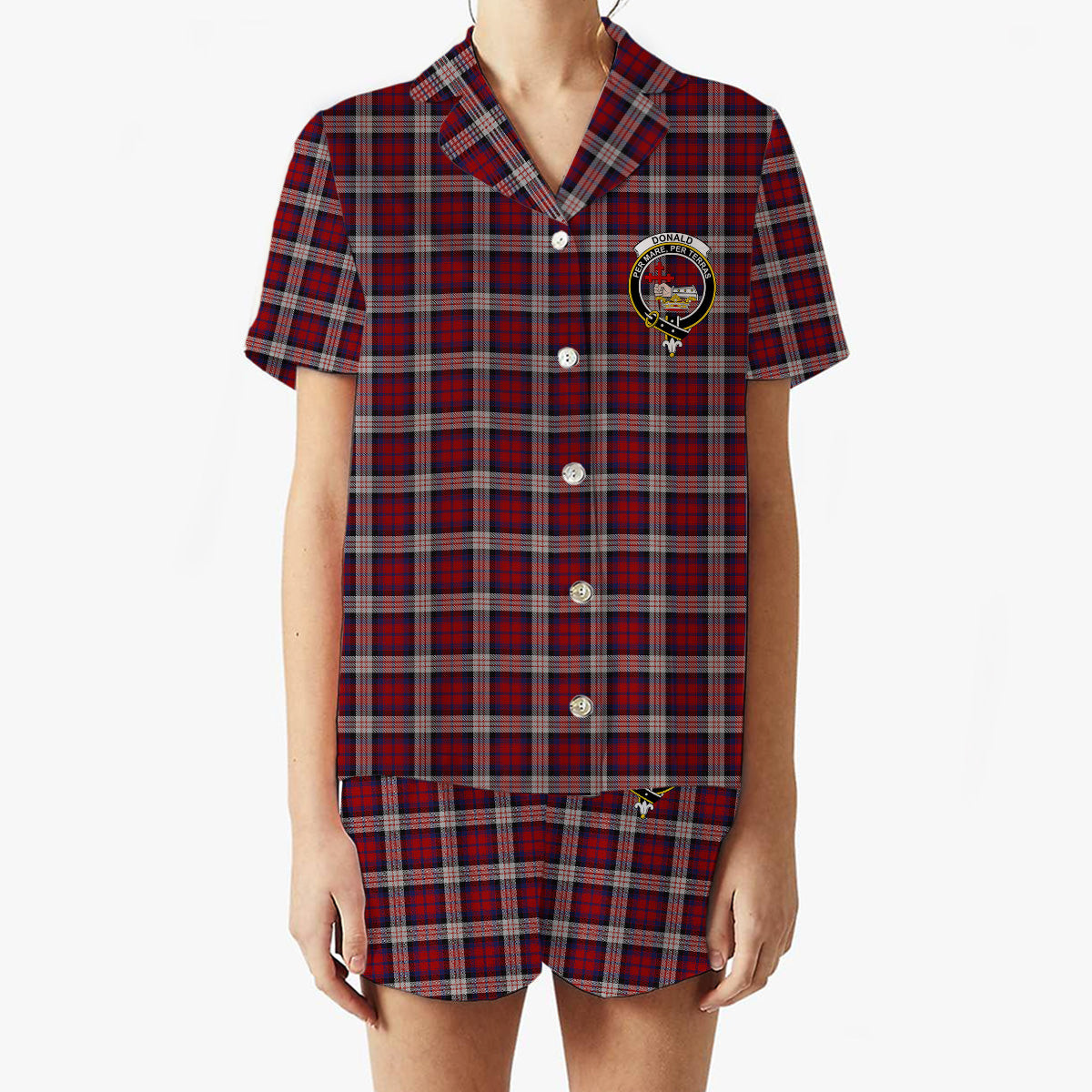 ScotsTee Shop Scottish Donald Dress Irish Crest Women's Short Sleeve Short Set Tartan Pyjama Set