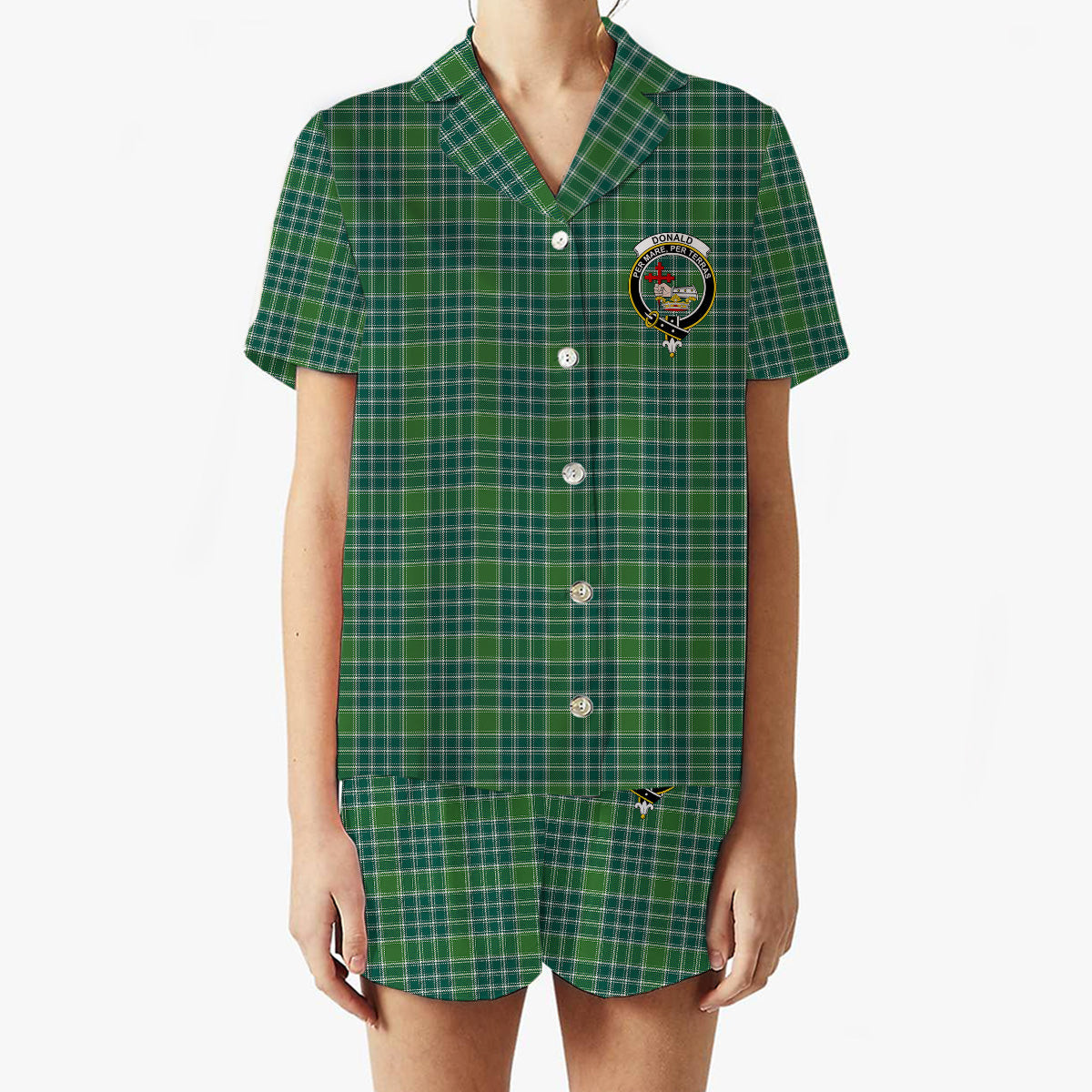 ScotsTee Shop Scottish Donald Lord of the Isles Hunting Ancient Crest Women's Short Sleeve Short Set Tartan Pyjama Set