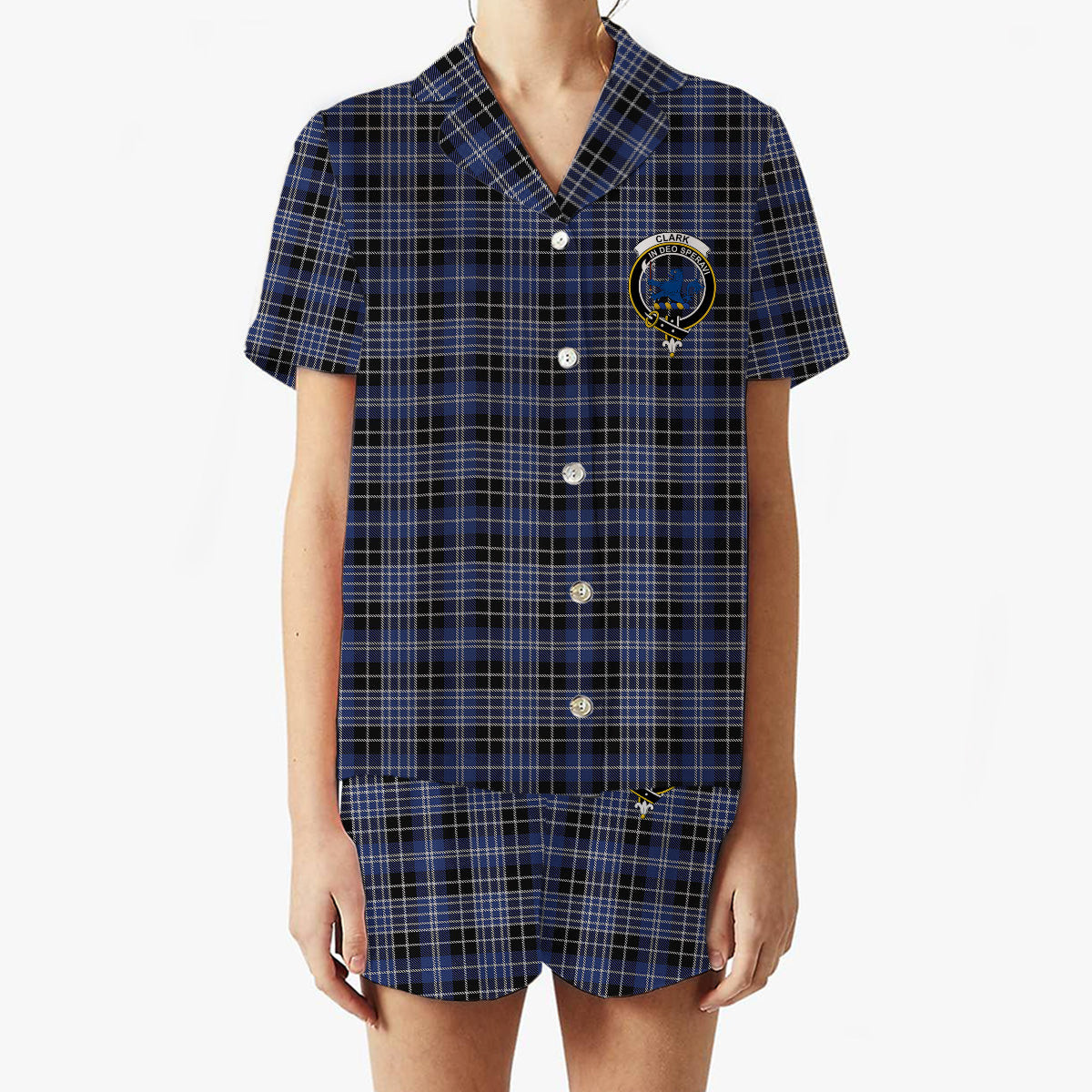 ScotsTee Shop Scottish Clark (Lion) Crest Women's Short Sleeve Short Set Tartan Pyjama Set