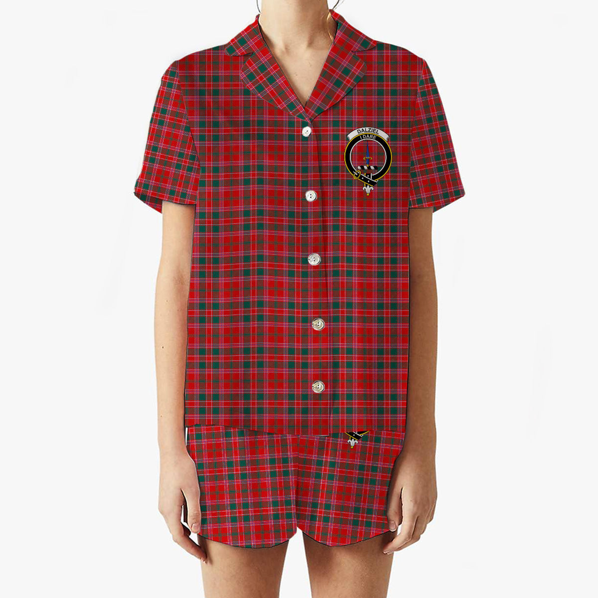 ScotsTee Shop Scottish Dalziel Modern Crest Women's Short Sleeve Short Set Tartan Pyjama Set