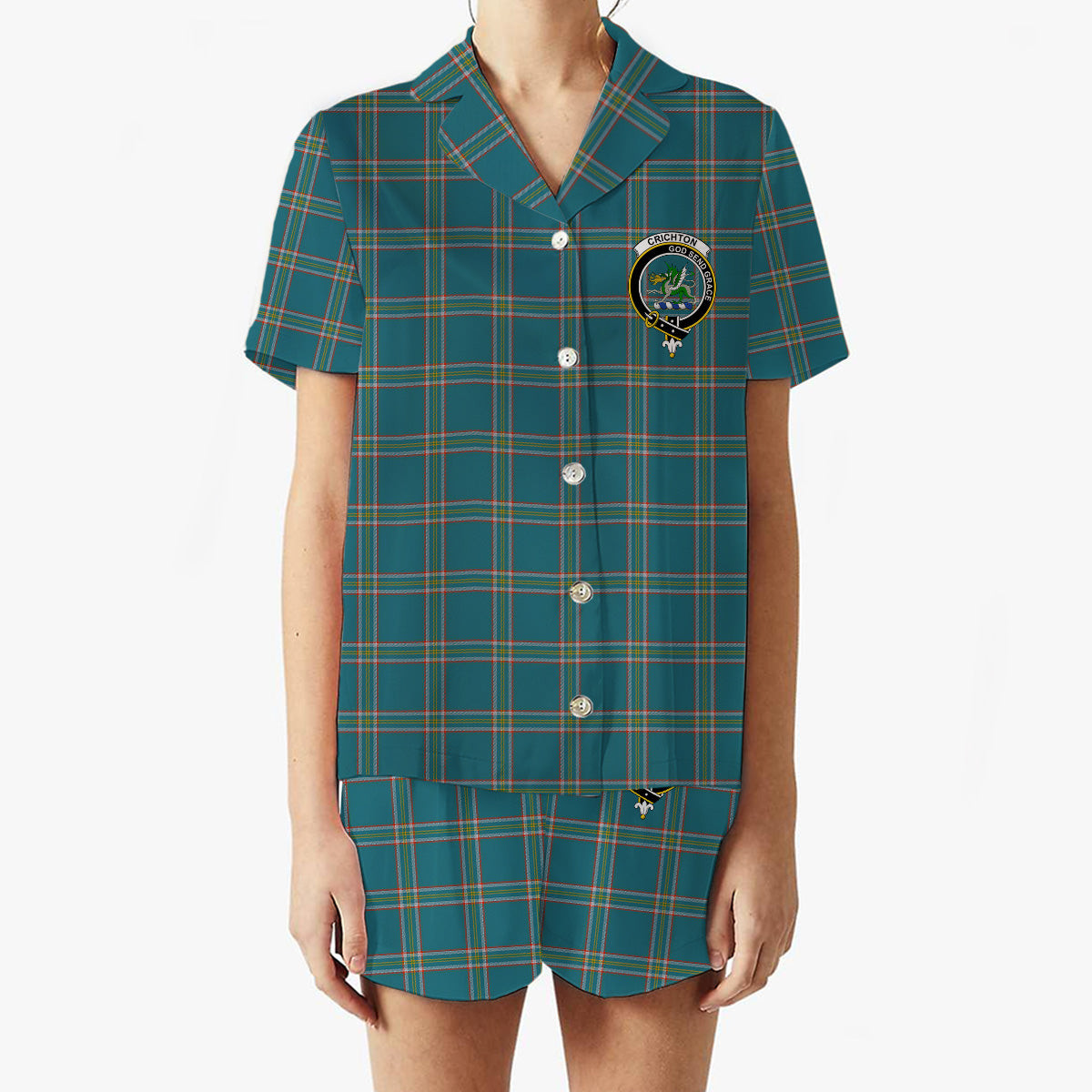 ScotsTee Shop Scottish Crichton Ancient Crest Women's Short Sleeve Short Set Tartan Pyjama Set