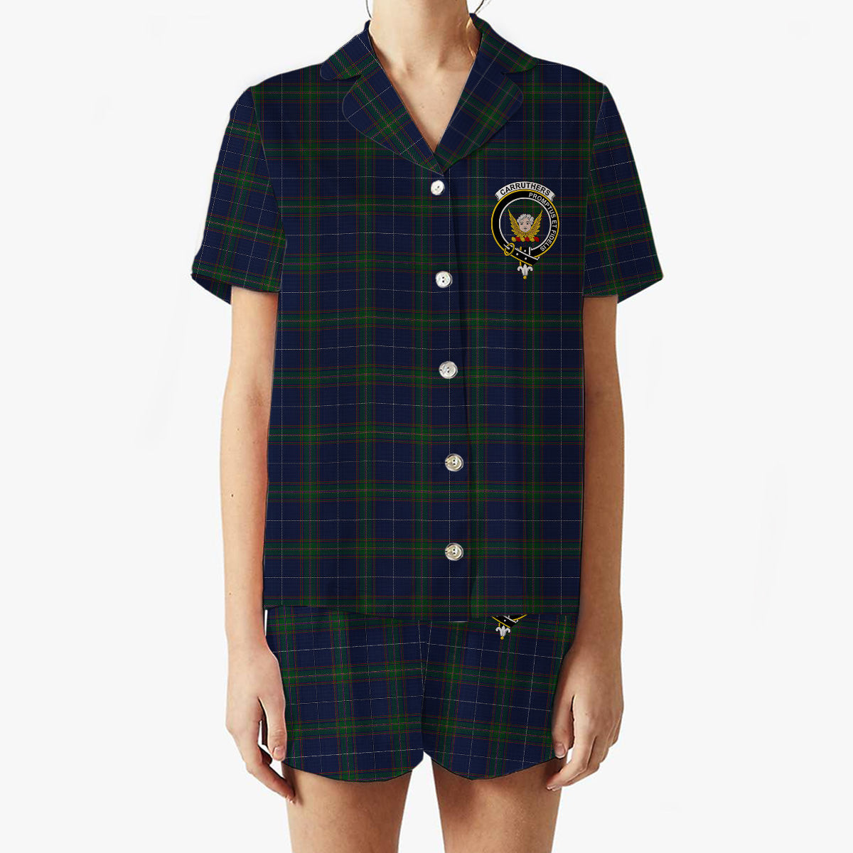 ScotsTee Shop Scottish Carruthers George Crest Women's Short Sleeve Short Set Tartan Pyjama Set