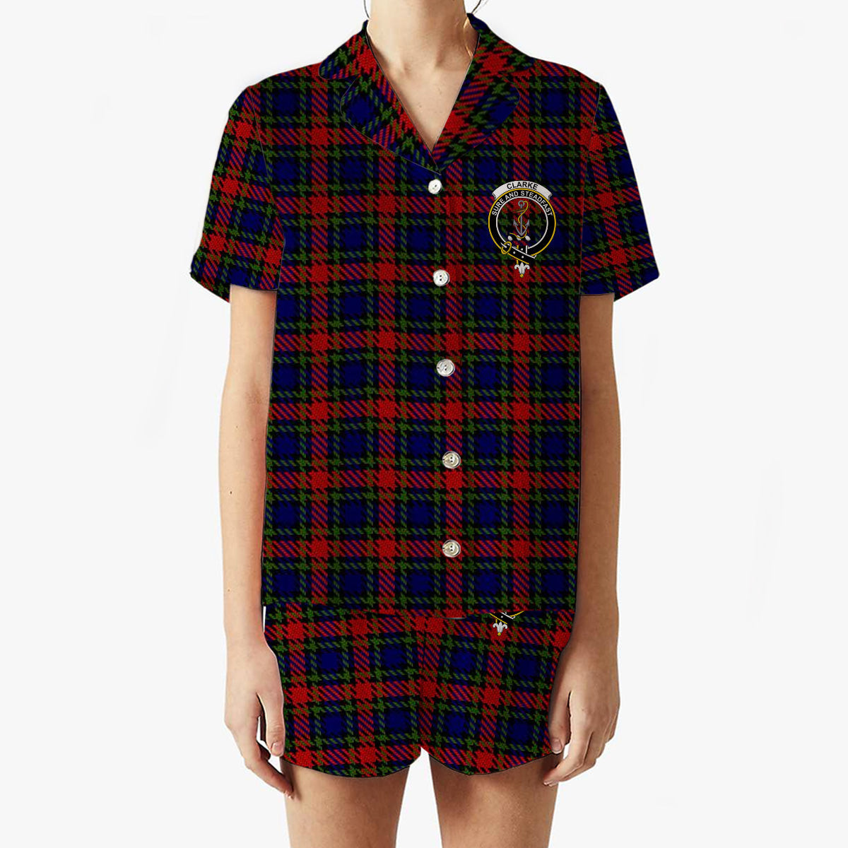 ScotsTee Shop Scottish Clarke Red Crest Women's Short Sleeve Short Set Tartan Pyjama Set