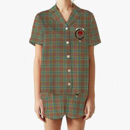 ScotsTee Shop Scottish Currie of Arran Ancient Clan Crest Women's Short Sleeve Short Set Tartan Pyjama Set