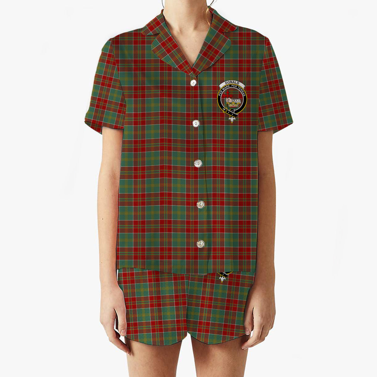 ScotsTee Shop Scottish Donald of Kingsburgh Crest Women's Short Sleeve Short Set Tartan Pyjama Set
