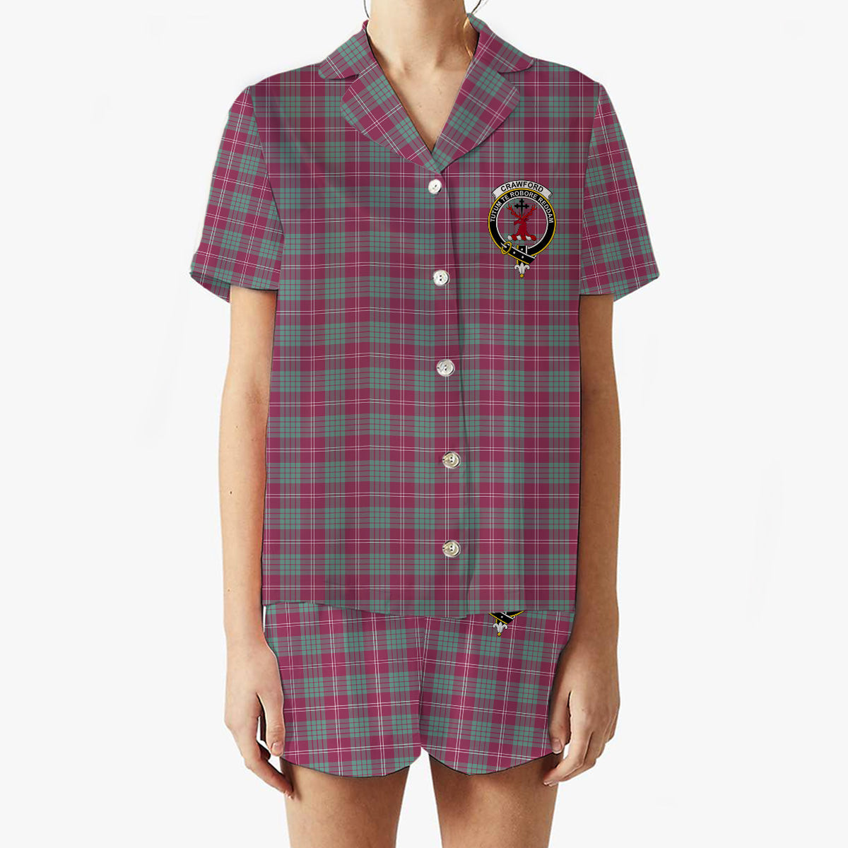 ScotsTee Shop Scottish Crawford Ancient Crest Women's Short Sleeve Short Set Tartan Pyjama Set