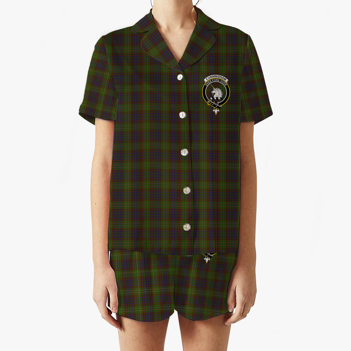 ScotsTee Shop Scottish Cunningham Hunting Modern Crest Women's Short Sleeve Short Set Tartan Pyjama Set