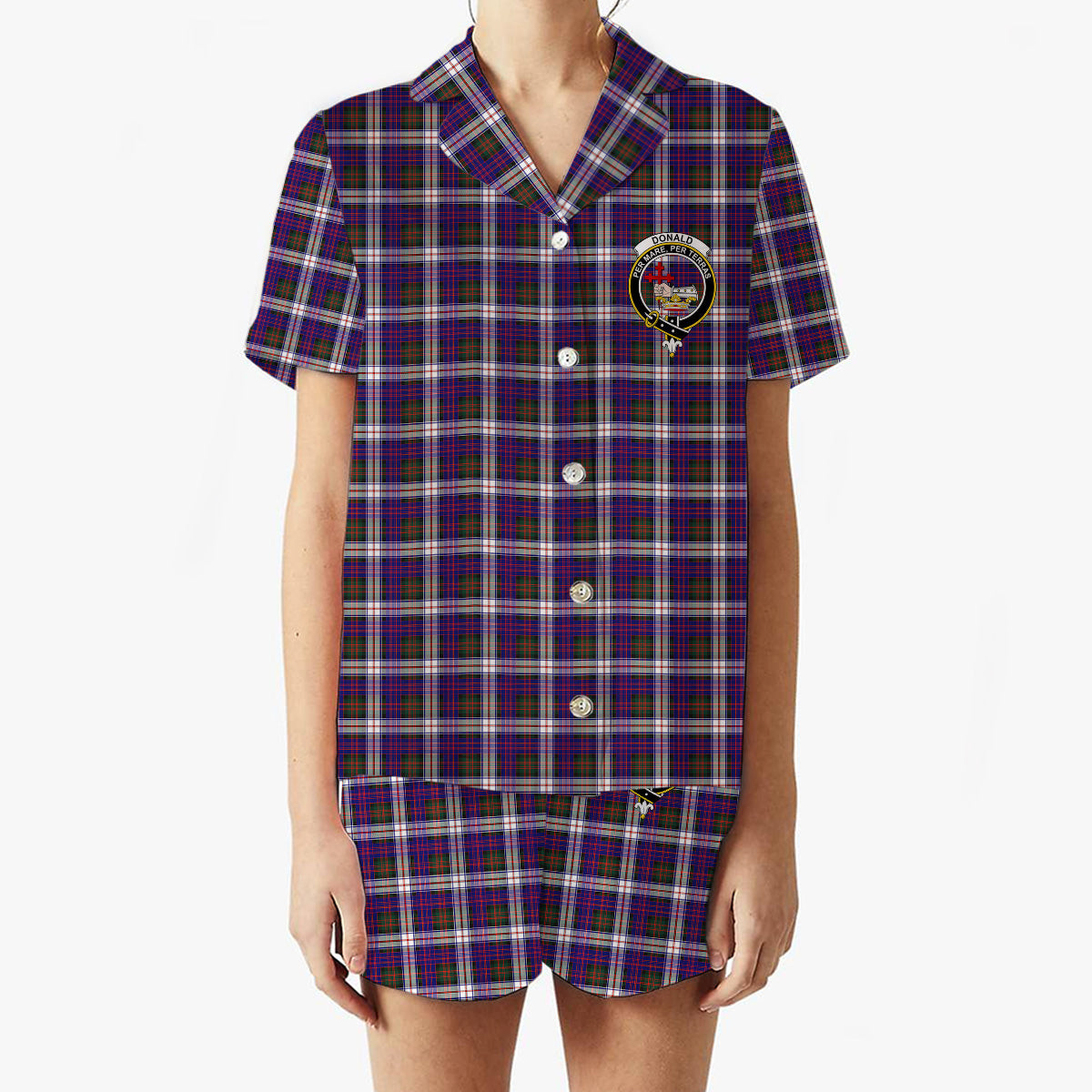 ScotsTee Shop Scottish Donald Dress Modern Crest Women's Short Sleeve Short Set Tartan Pyjama Set