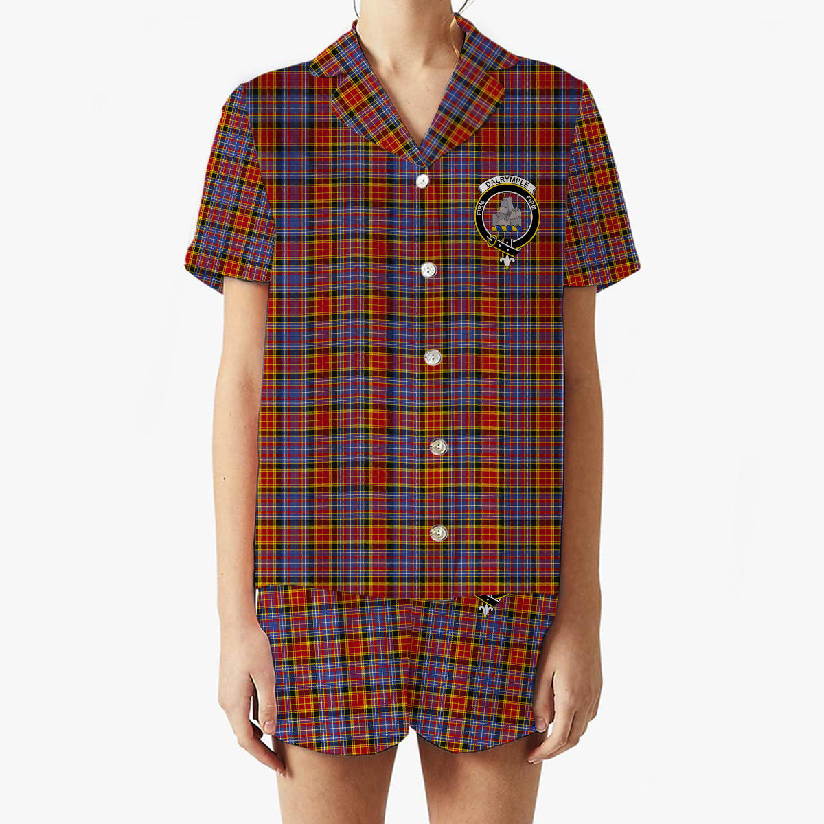 ScotsTee Shop Scottish Dalrymple Orginal Crest Women's Short Sleeve Short Set Tartan Pyjama Set