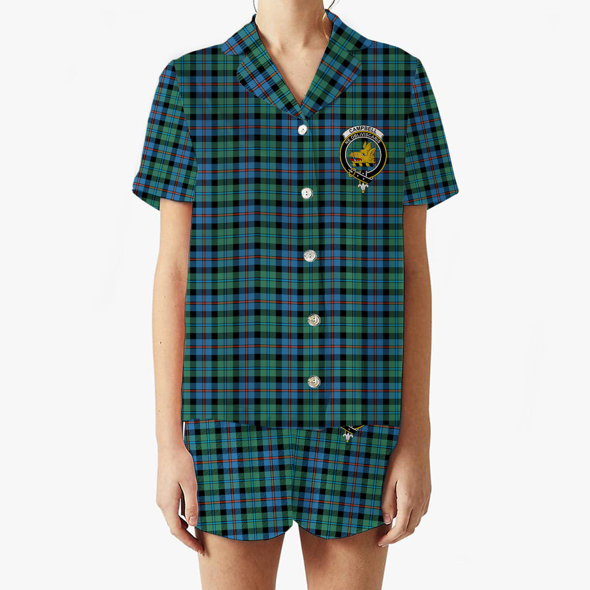 ScotsTee Shop Scottish Campbel of Cawdor Ancient Crest Women's Short Sleeve Short Set Tartan Pyjama Set
